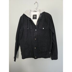 Vans AV Anthony Van Engelen Hooded Black Denim Jacket Fleece Lined Mens Medium